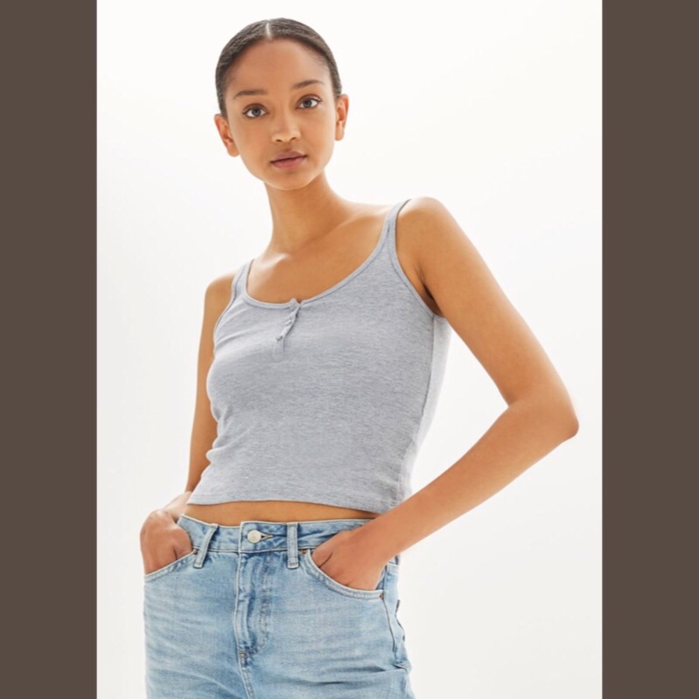 grey henley-style tank